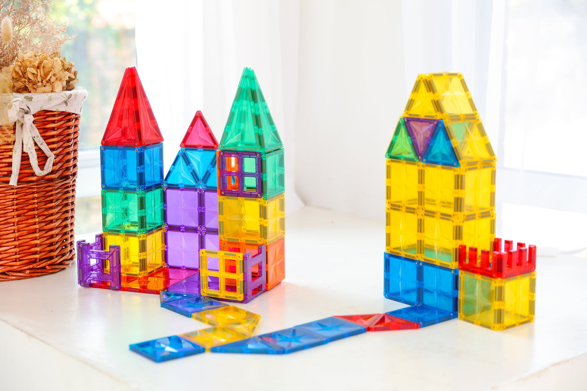 STEAM STUDIO Star Magnetic Tiles 120 Pieces set, Rainbow Colours & Star Facets - STEAM STUDIO TOYS