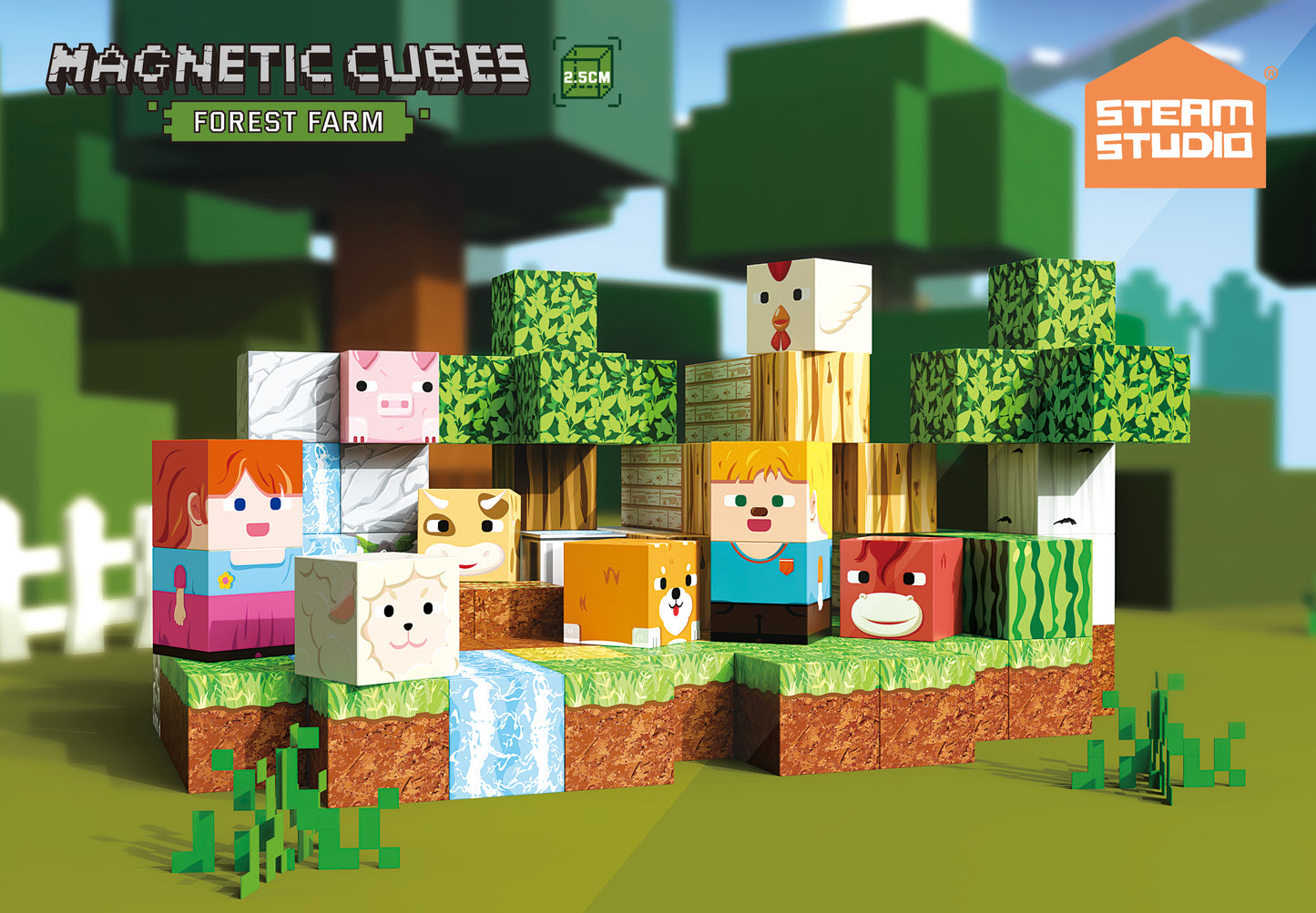 Magnetic Blocks 100 PCS Forest Farm Theme Set - STEAM STUDIO TOYS