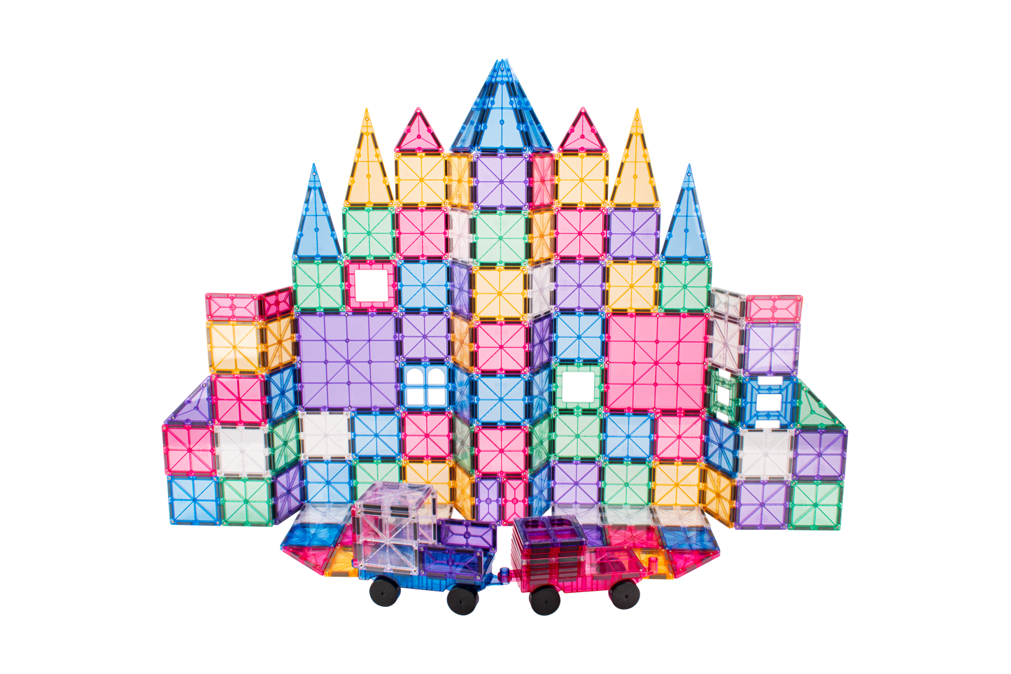 STEAM STUDIO Magnetic Tiles 120pcs PASTEL set, including 2 cars - STEAM STUDIO TOYS