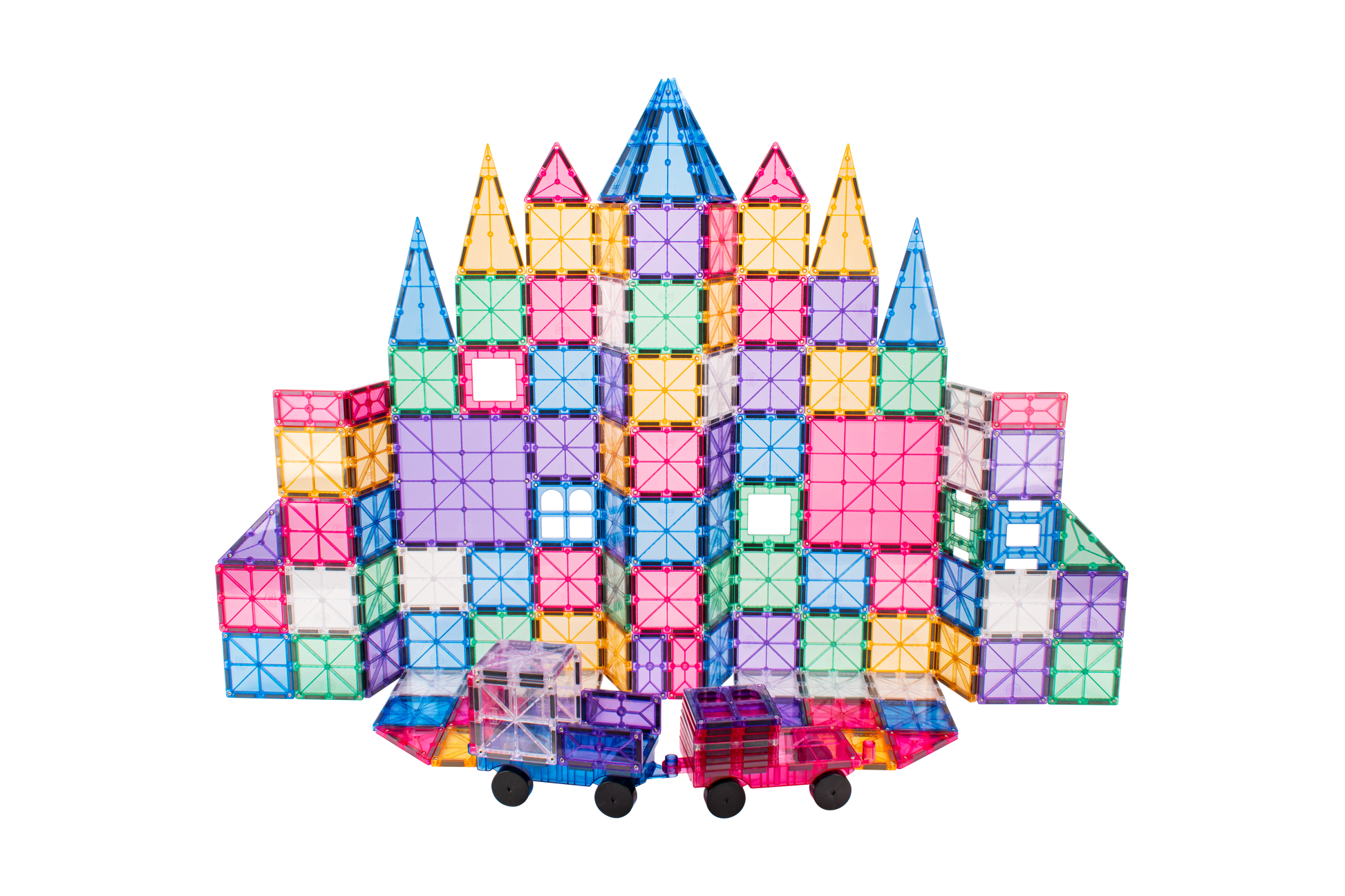 STEAM STUDIO Magnetic Tiles 120pcs PASTEL set, including 2 cars - STEAM STUDIO TOYS