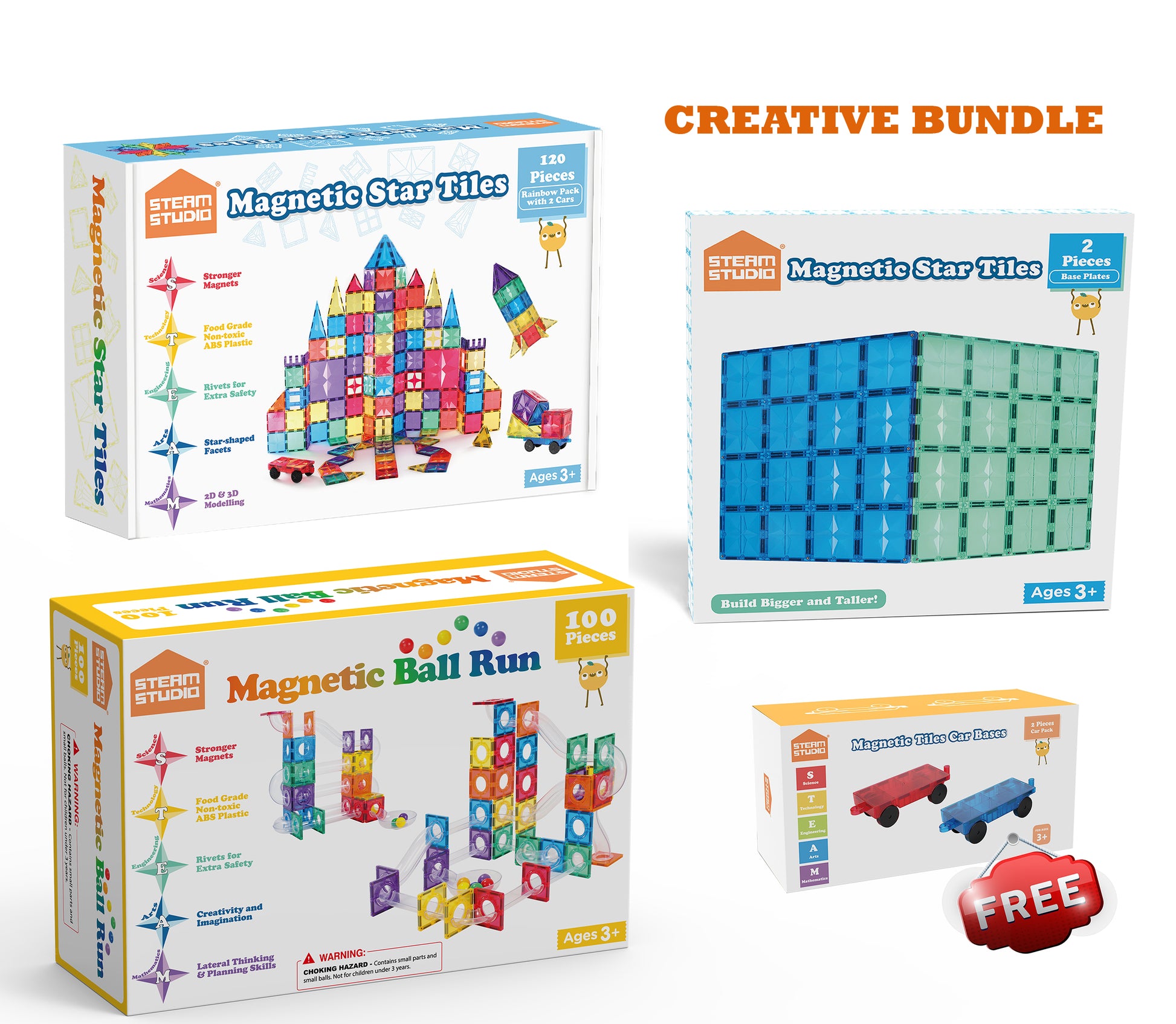 The Creative Bundle (Rainbow tiles, Ball Run and Baseplates - TOTAL 224 PCS) - STEAM STUDIO TOYS