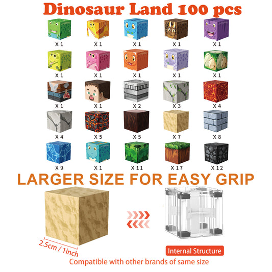 Magnetic Blocks 100 PCS Set - Dinosaur Land Theme
