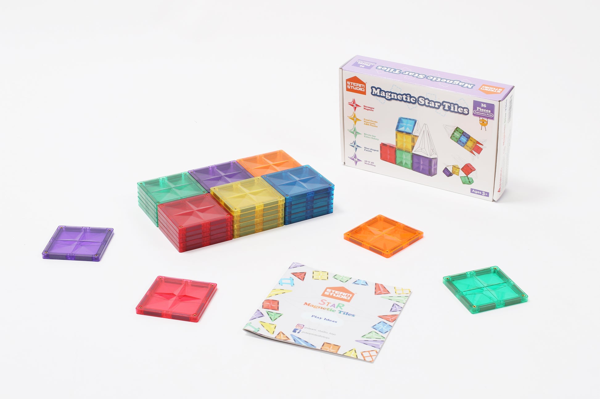 STEAM STUDIO Star Magnetic Tiles 36 Pieces Expansion Pack - STEAM STUDIO TOYS