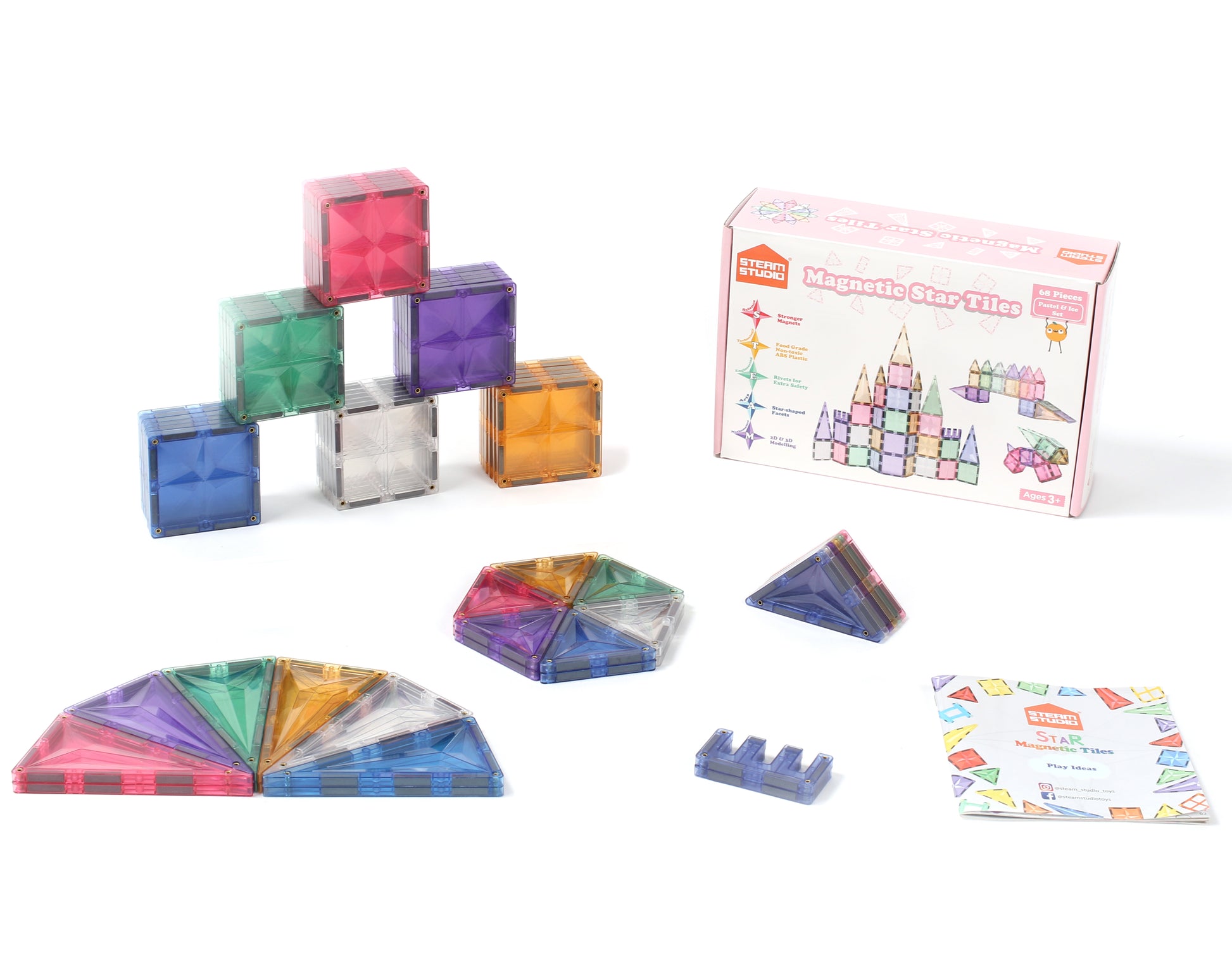 The Star Bundle (Rainbow+Pastel tiles and Baseplates - TOTAL 192 PCS) - STEAM STUDIO TOYS