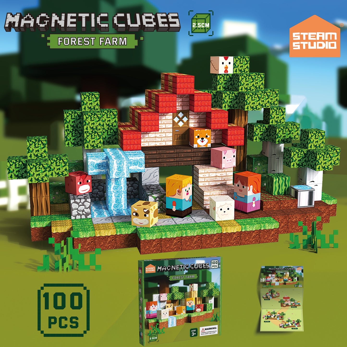 Magnetic Blocks 100 PCS Forest Farm Theme Set - STEAM STUDIO TOYS