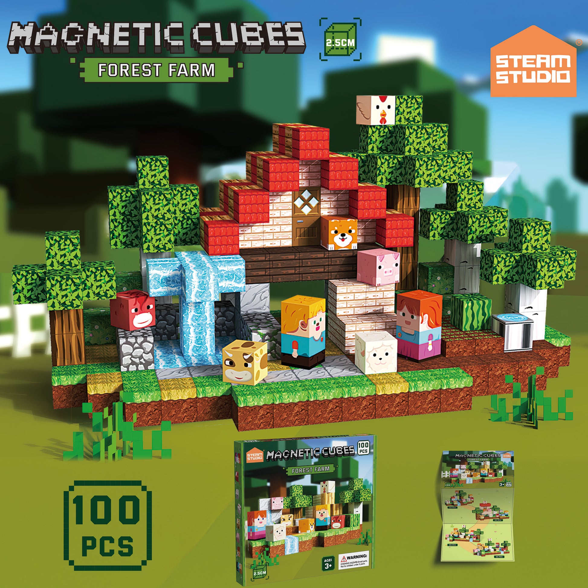 Magnetic Blocks 100 PCS Forest Farm Theme Set - STEAM STUDIO TOYS