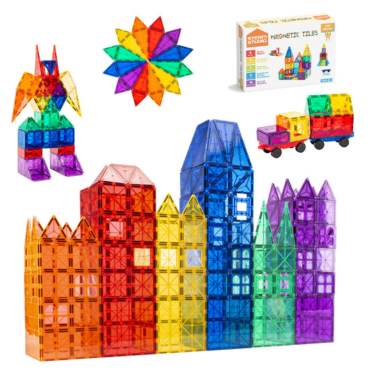 STEAM STUDIO Magnetic Tiles 120pcs set, including 2 cars