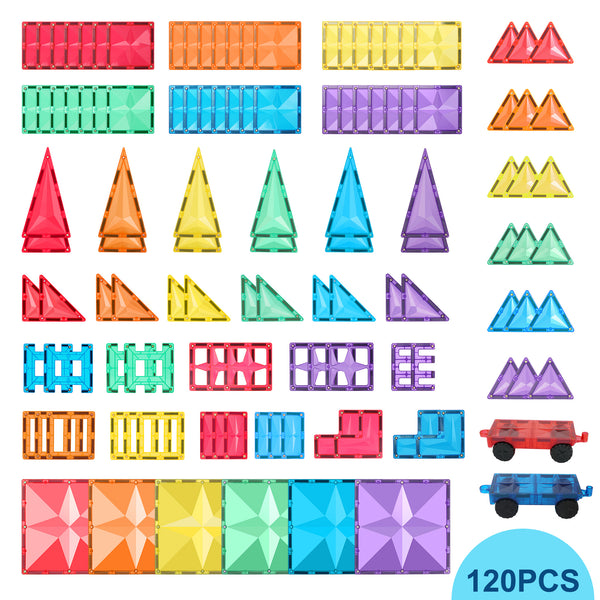 STEAM STUDIO Premium Magnetic Tiles 120 Pieces set, Rainbow Colours & Star Facets