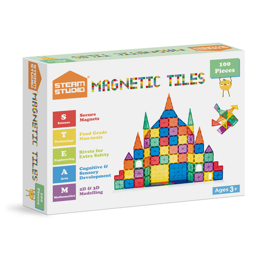 STEAM STUDIO Magnetic Tiles 100 pcs with new shapes 2024! - STEAM STUDIO TOYS