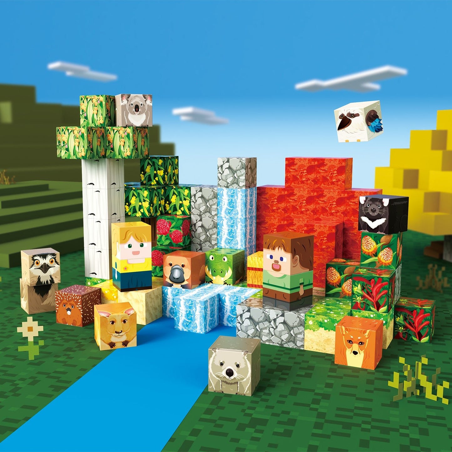 Magnetic Blocks 100 PCS Set - Australian Nature & Fauna Theme - Steam Studio Toys
