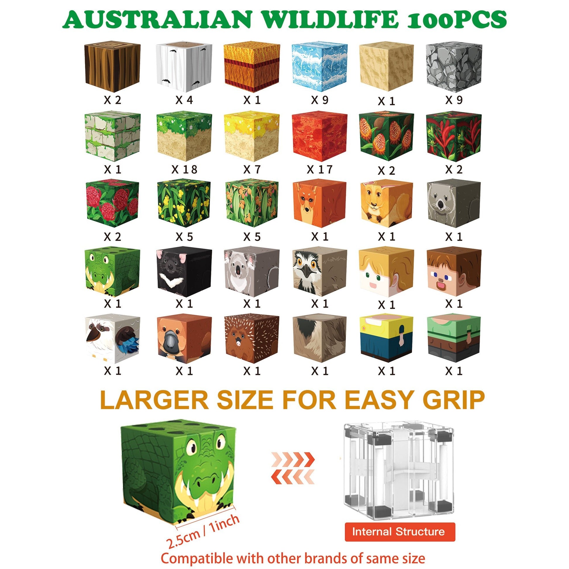 Magnetic Blocks 100 PCS Set - Australian Nature & Fauna Theme - Steam Studio Toys