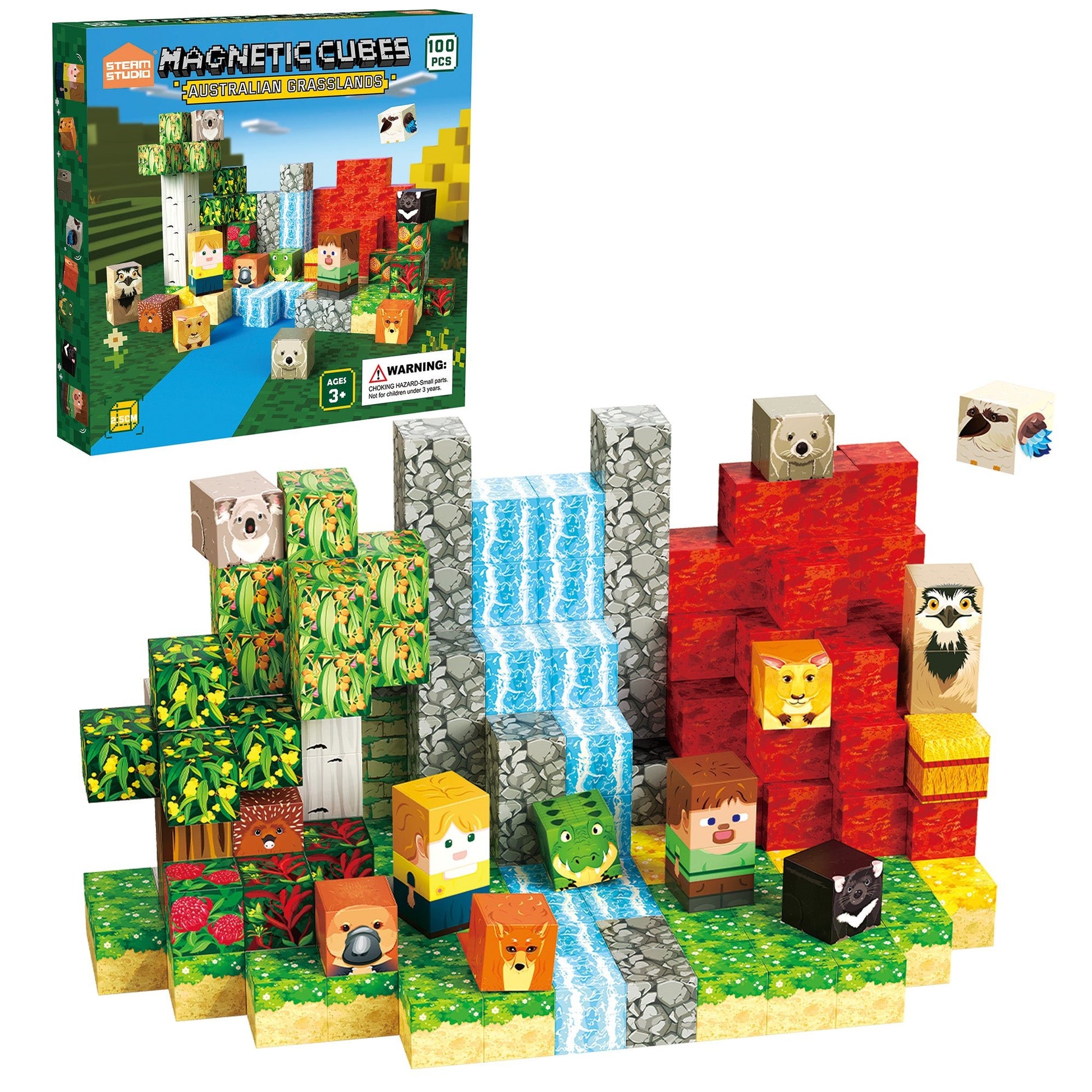 Magnetic Blocks 100 PCS Set - Australian Nature & Fauna Theme - Steam Studio Toys