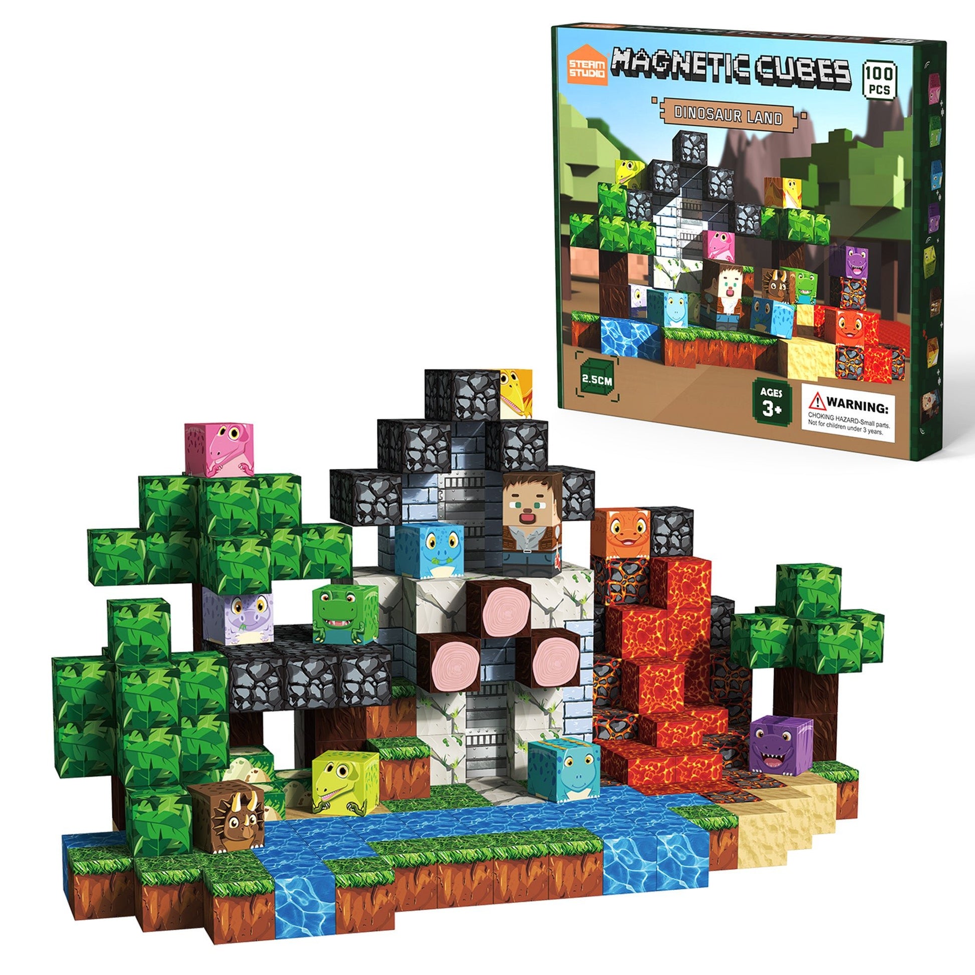 Magnetic Blocks 100 PCS Set - Dinosaur Land Theme - Steam Studio Toys