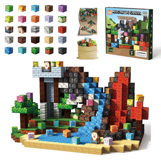 Magnetic Blocks 100 PCS Set - Dinosaur Land Theme - Steam Studio Toys