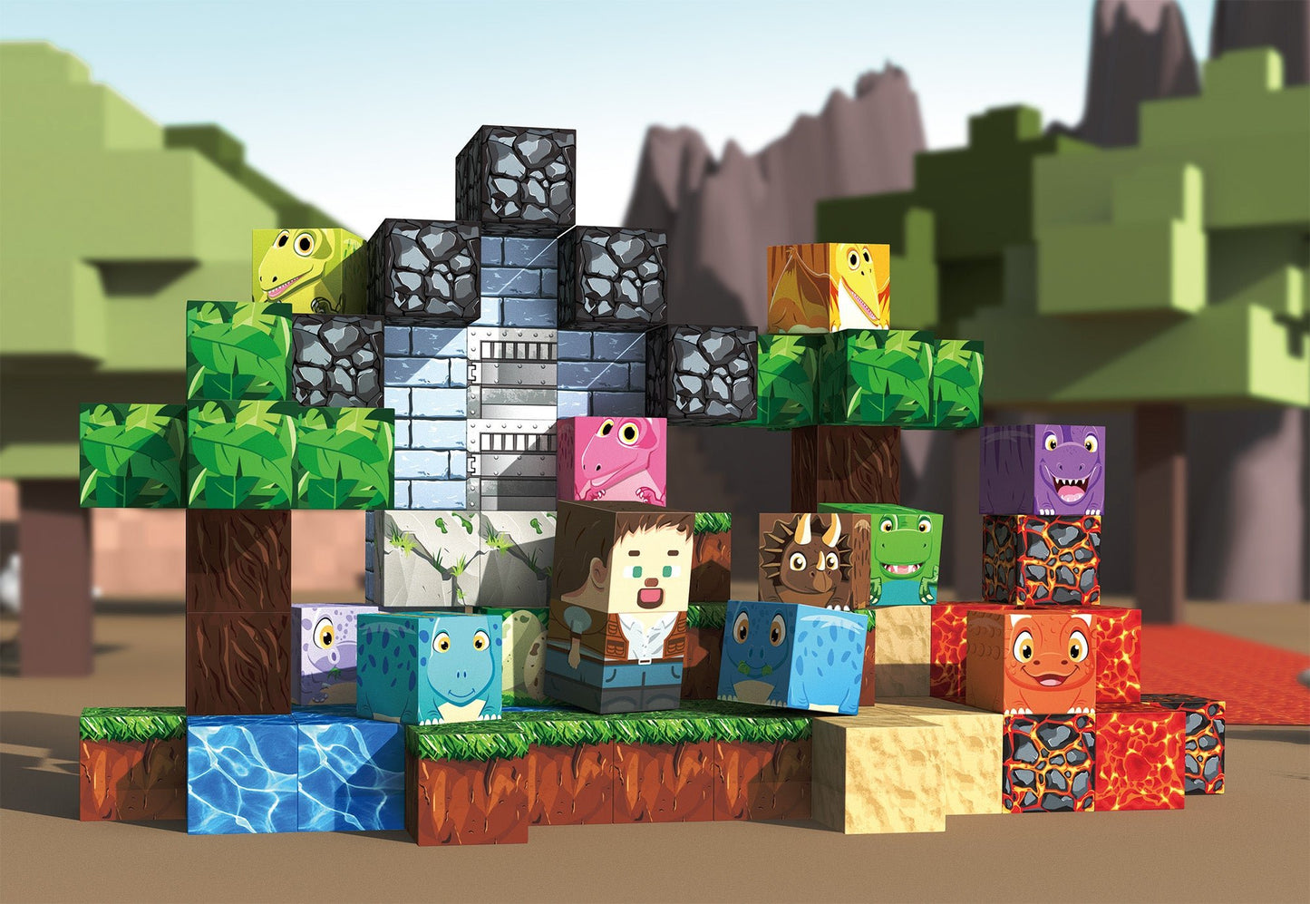 Magnetic Blocks 100 PCS Set - Dinosaur Land Theme - Steam Studio Toys