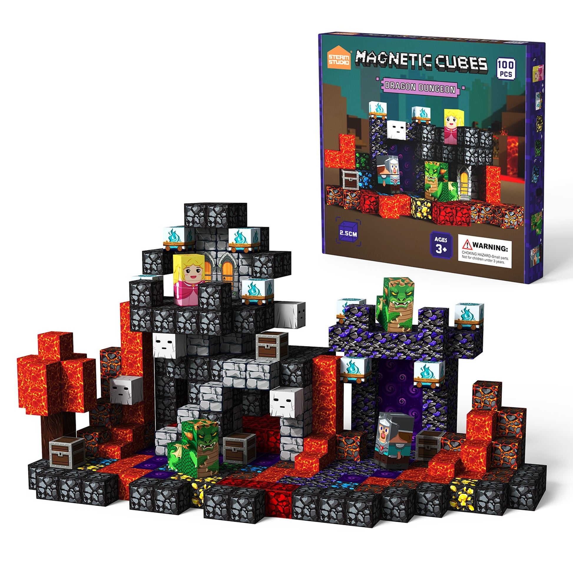 Magnetic Blocks 100 PCS Set - Dragon Dungeon Theme - Steam Studio Toys