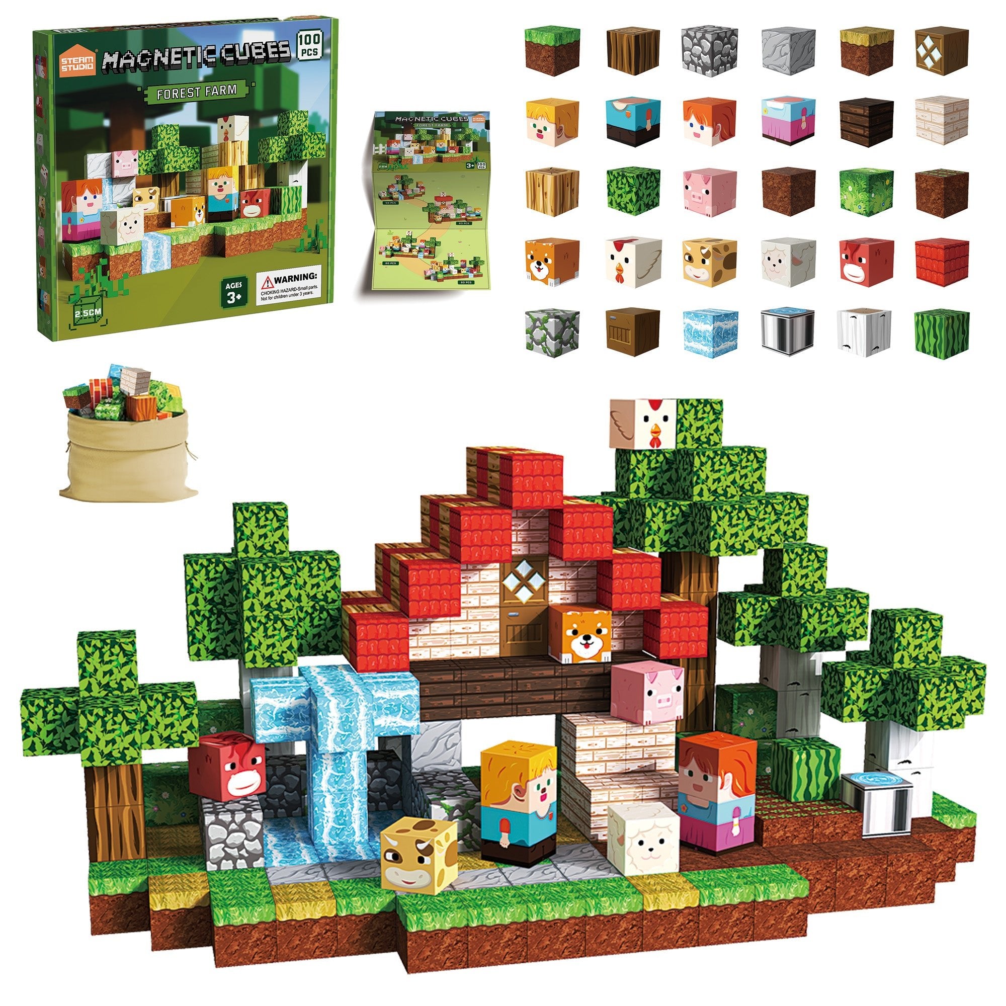 Minecraft Magnetic Blocks – 100 PCS Forest Farm STEM Building Set ...