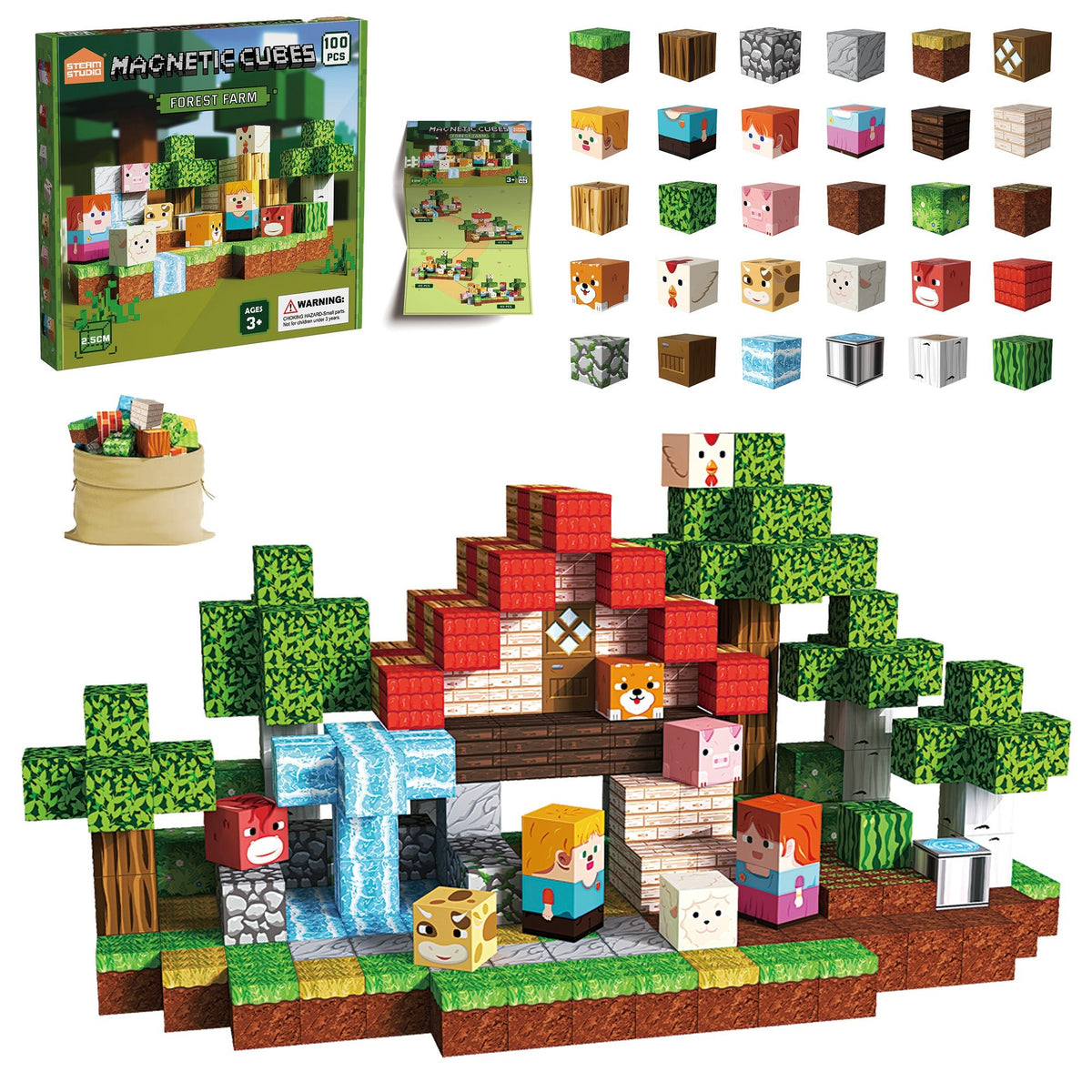 Minecraft Magnetic Blocks – 100 PCS Forest Farm STEM Building Set ...