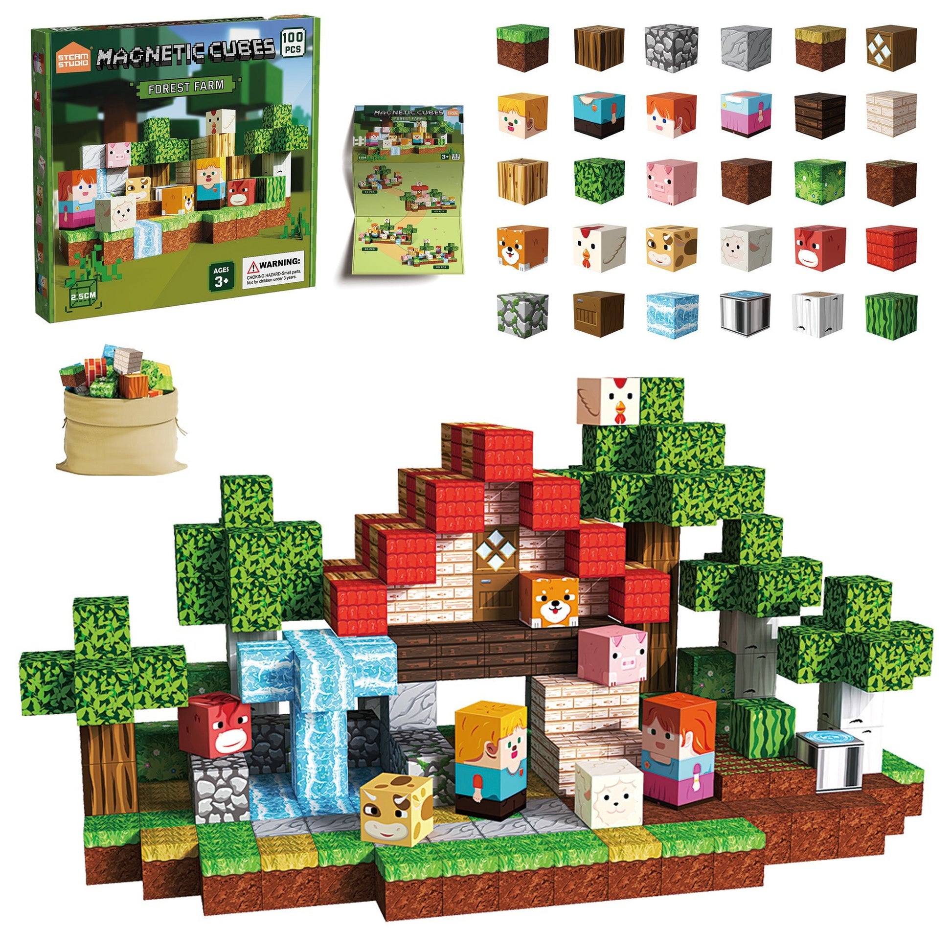 Magnetic Blocks 100 PCS Set - Forest Farm Theme - Steam Studio Toys