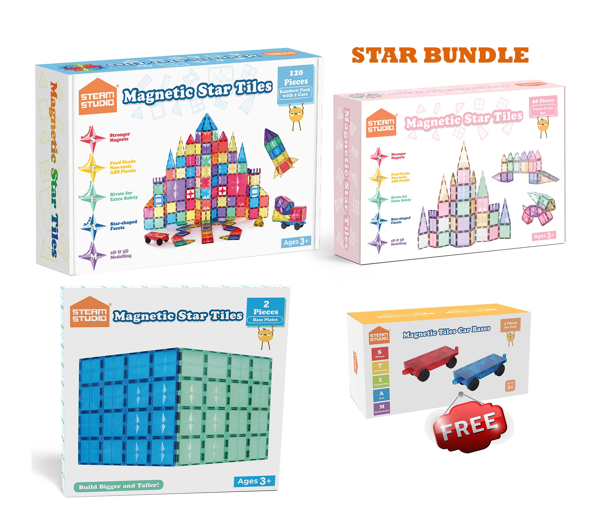 The Star Bundle (Rainbow+Pastel tiles and Baseplates - TOTAL 192 PCS)