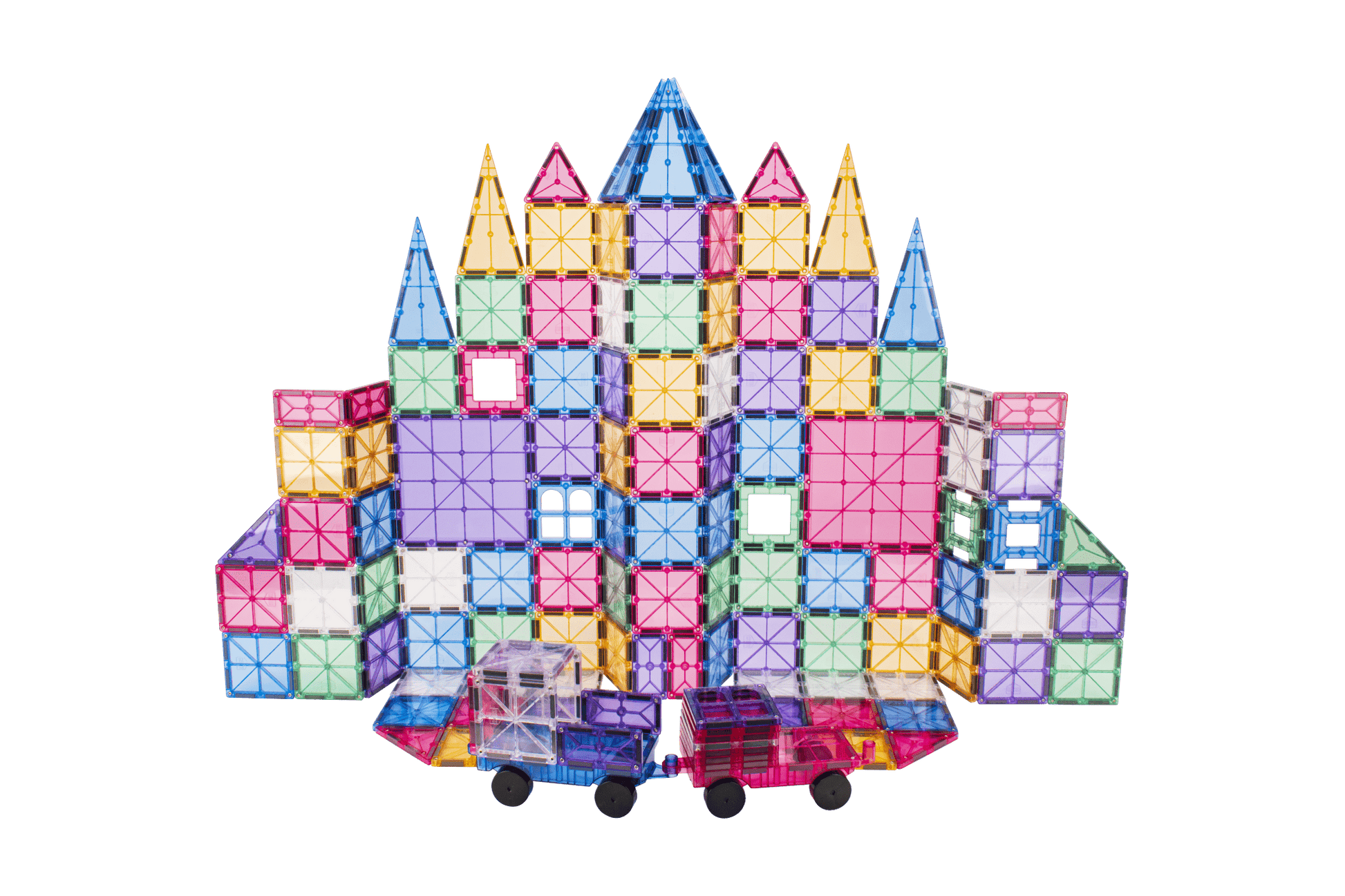 STEAM STUDIO Magnetic Tiles 120pcs PASTEL set, including 2 cars - Steam Studio Toys