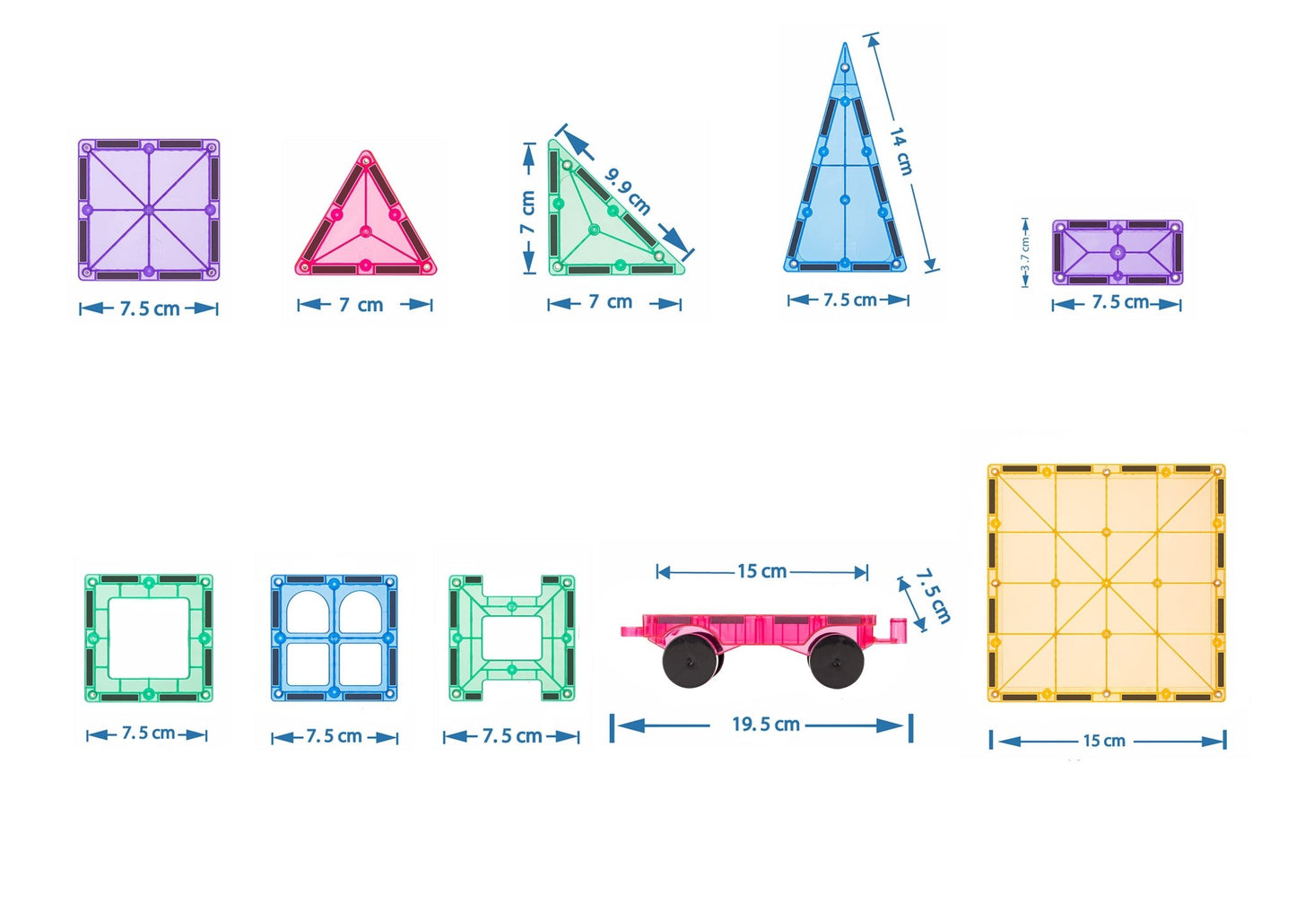 STEAM STUDIO Magnetic Tiles 120pcs PASTEL set, including 2 cars - Steam Studio Toys