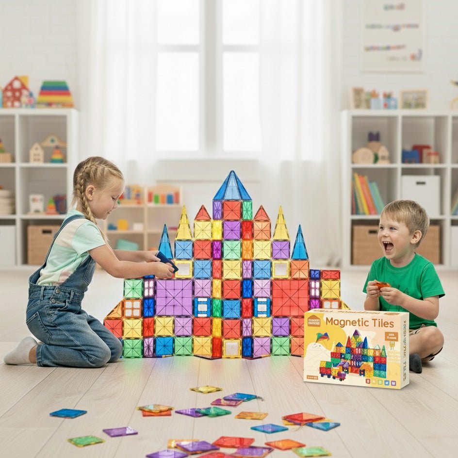 STEAM STUDIO Magnetic Tiles 120pcs set, including 2 cars - Steam Studio Toys