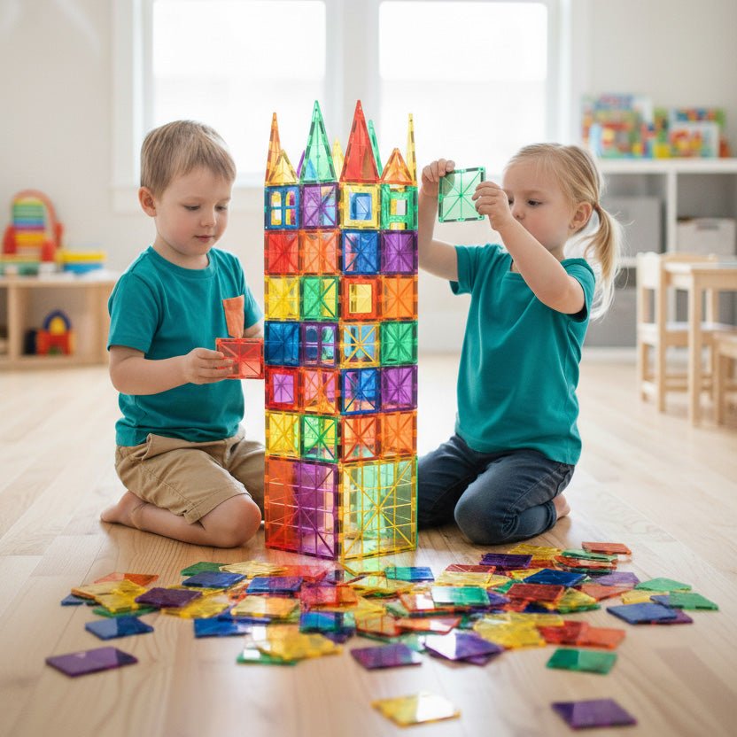 STEAM STUDIO Magnetic Tiles 120pcs set, including 2 cars - Steam Studio Toys