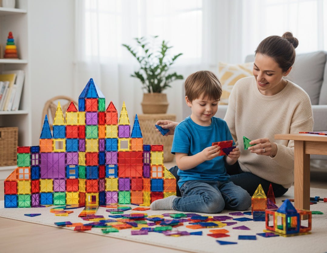 STEAM STUDIO Magnetic Tiles 120pcs set, including 2 cars - Steam Studio Toys