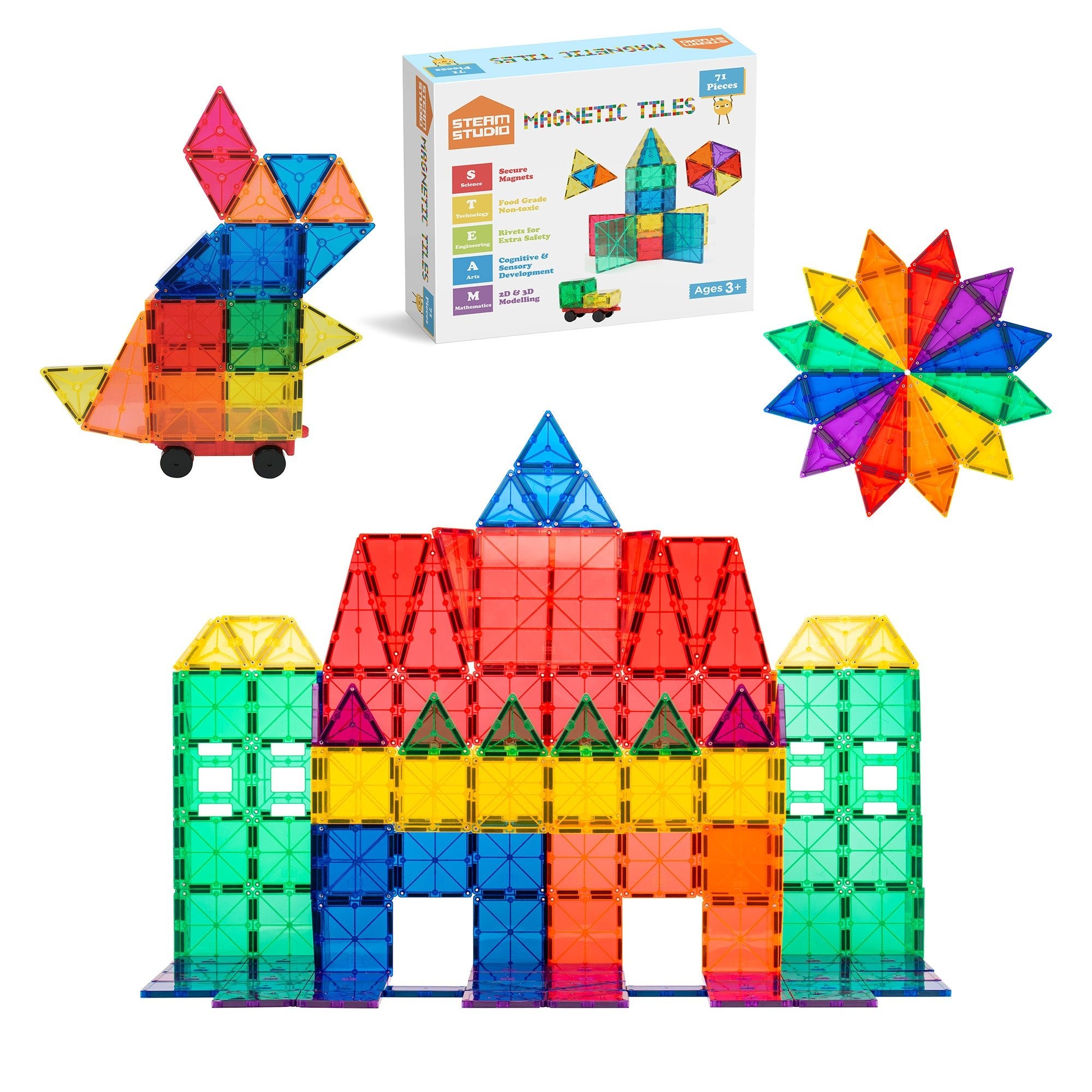 71 Piece Magnetic Tile Set with Car Base | STEAM Studio – Steam Studio Toys