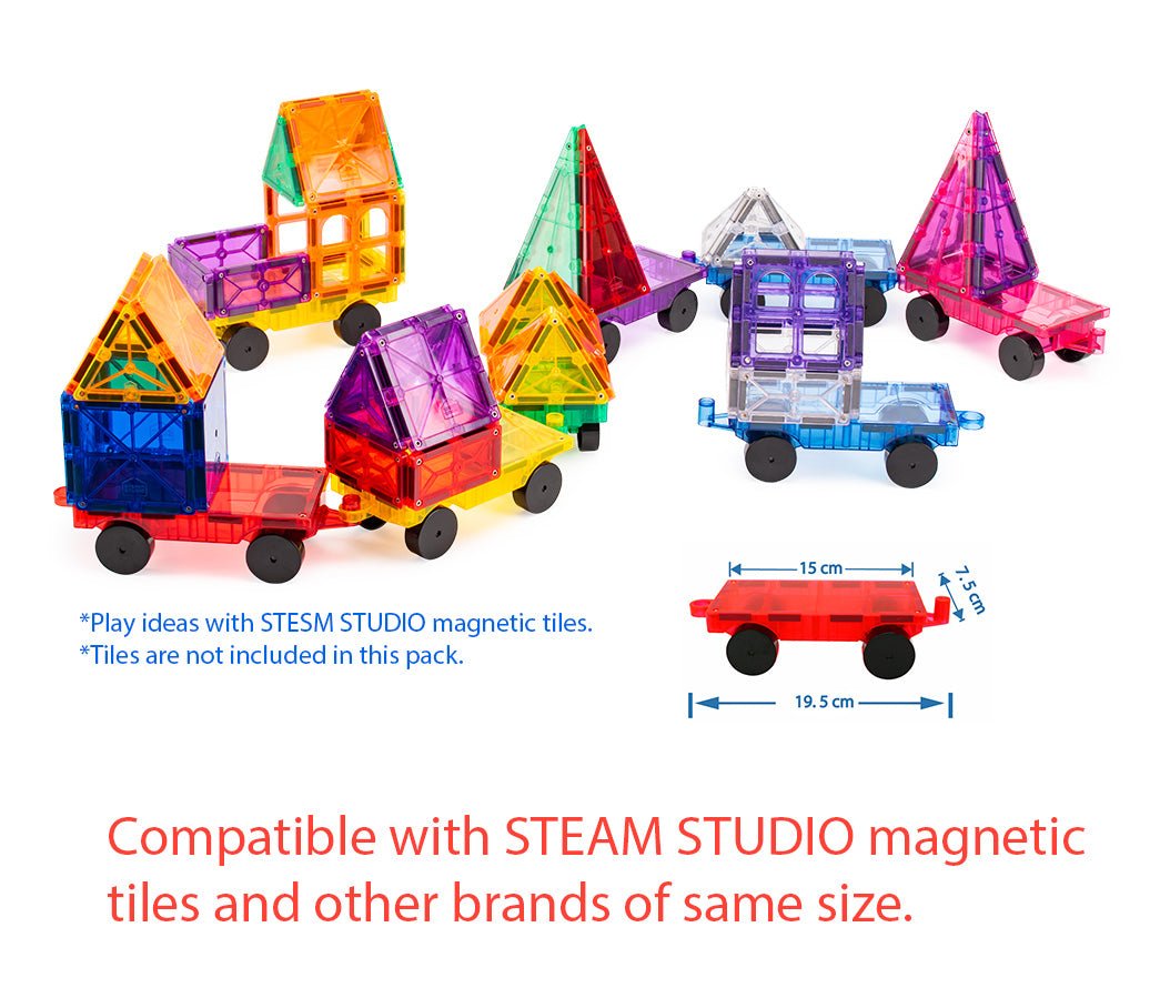 STEAM STUDIO Magnetic Tiles Car Bases Classic Flatbed 6pcs set - Steam Studio Toys