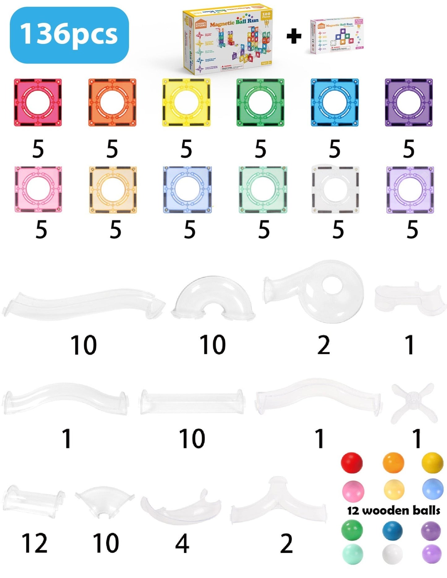 STEAM STUDIO Magnetic Tiles Marble Run 100 pcs Set - Steam Studio Toys