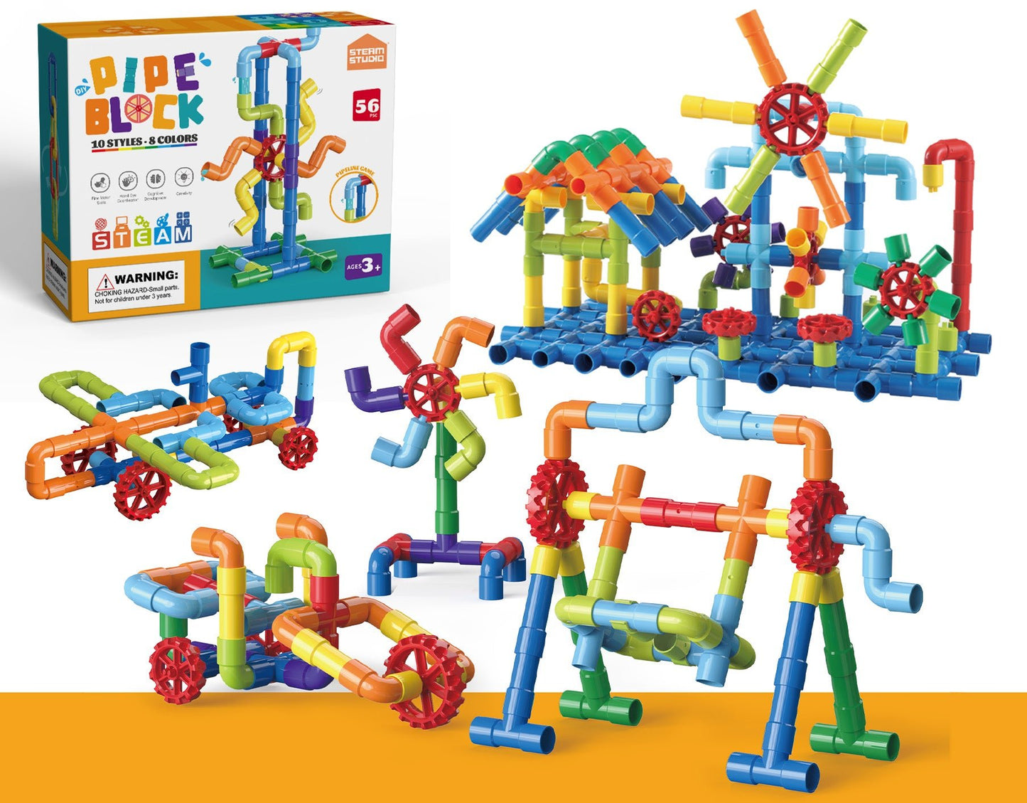 STEAM STUDIO Pipeline Building Blocks Set 56pcs - Steam Studio Toys