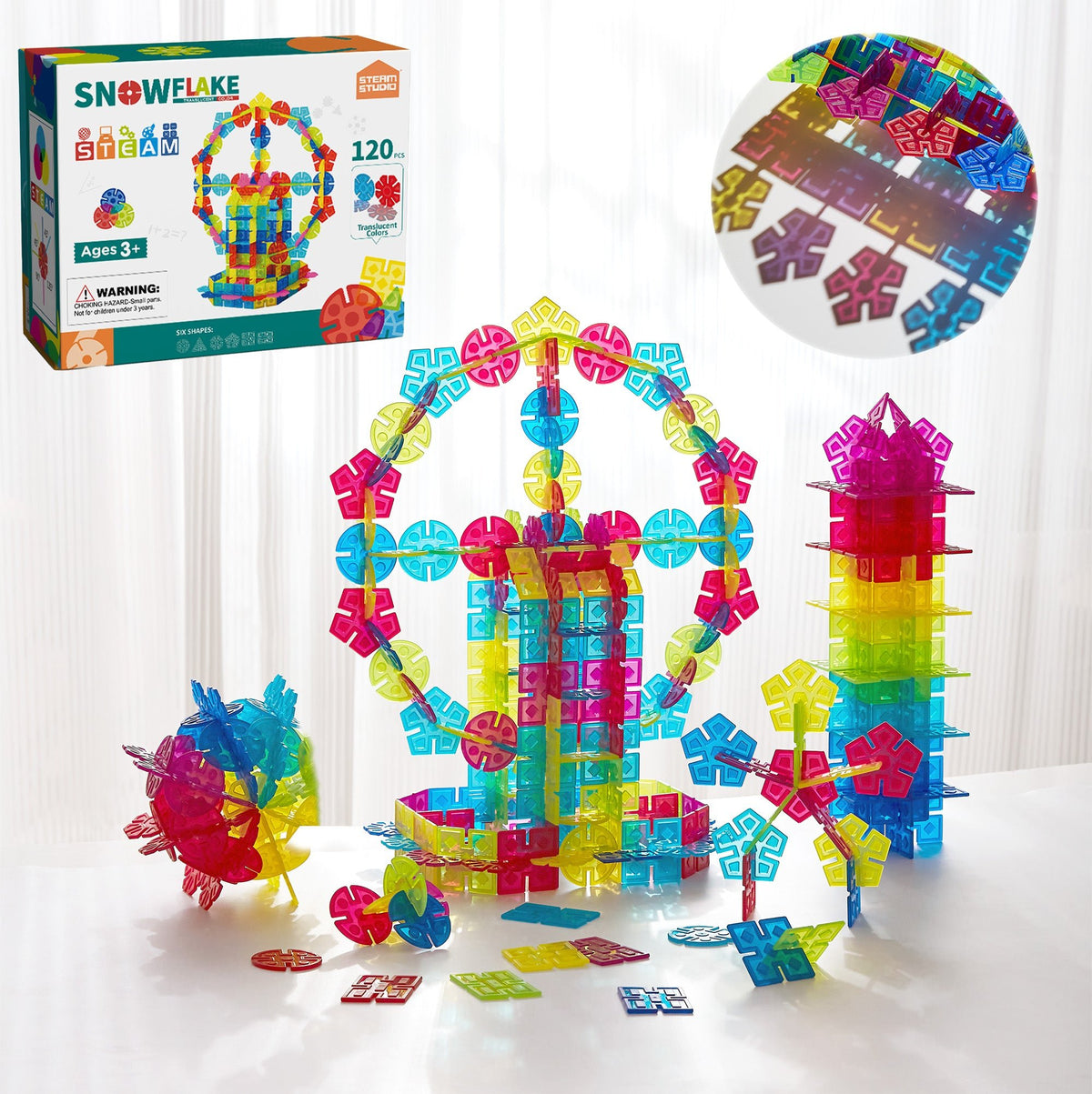 Snowflake Building Blocks 120 PCS | Brain Flakes Style Disc Toy | STEAM ...