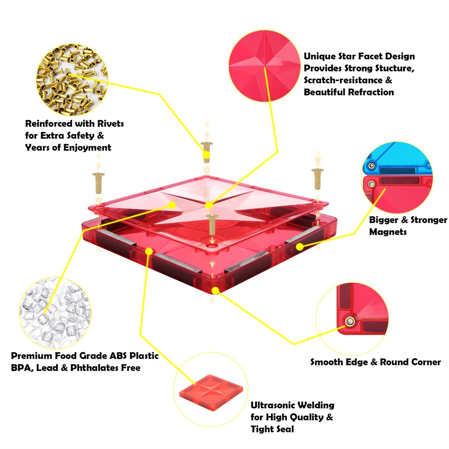 STEAM STUDIO Star Magnetic Tiles 120 Pieces set, Rainbow Colours & Star Facets - Steam Studio Toys