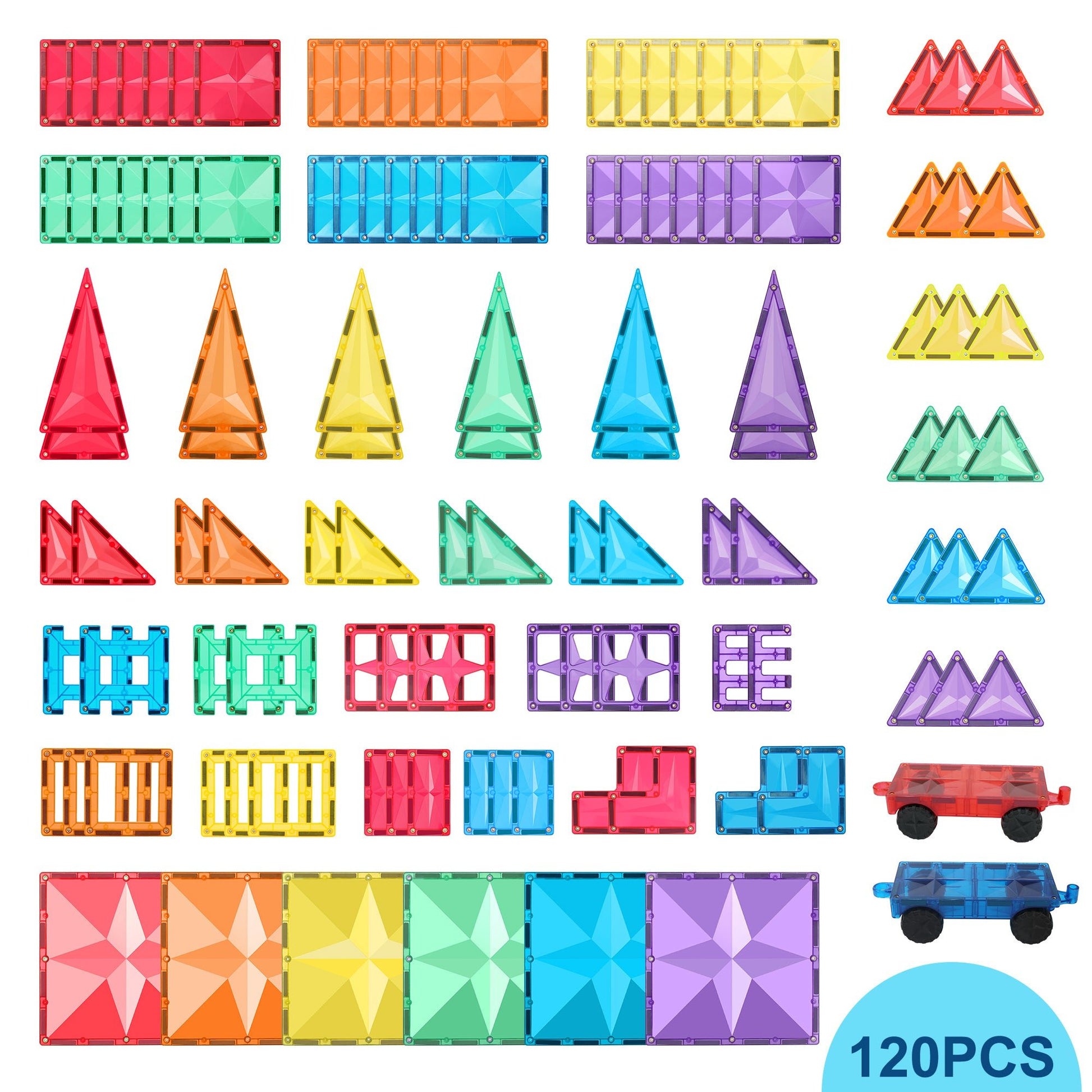 STEAM STUDIO Star Magnetic Tiles 120 Pieces set, Rainbow Colours & Star Facets - Steam Studio Toys