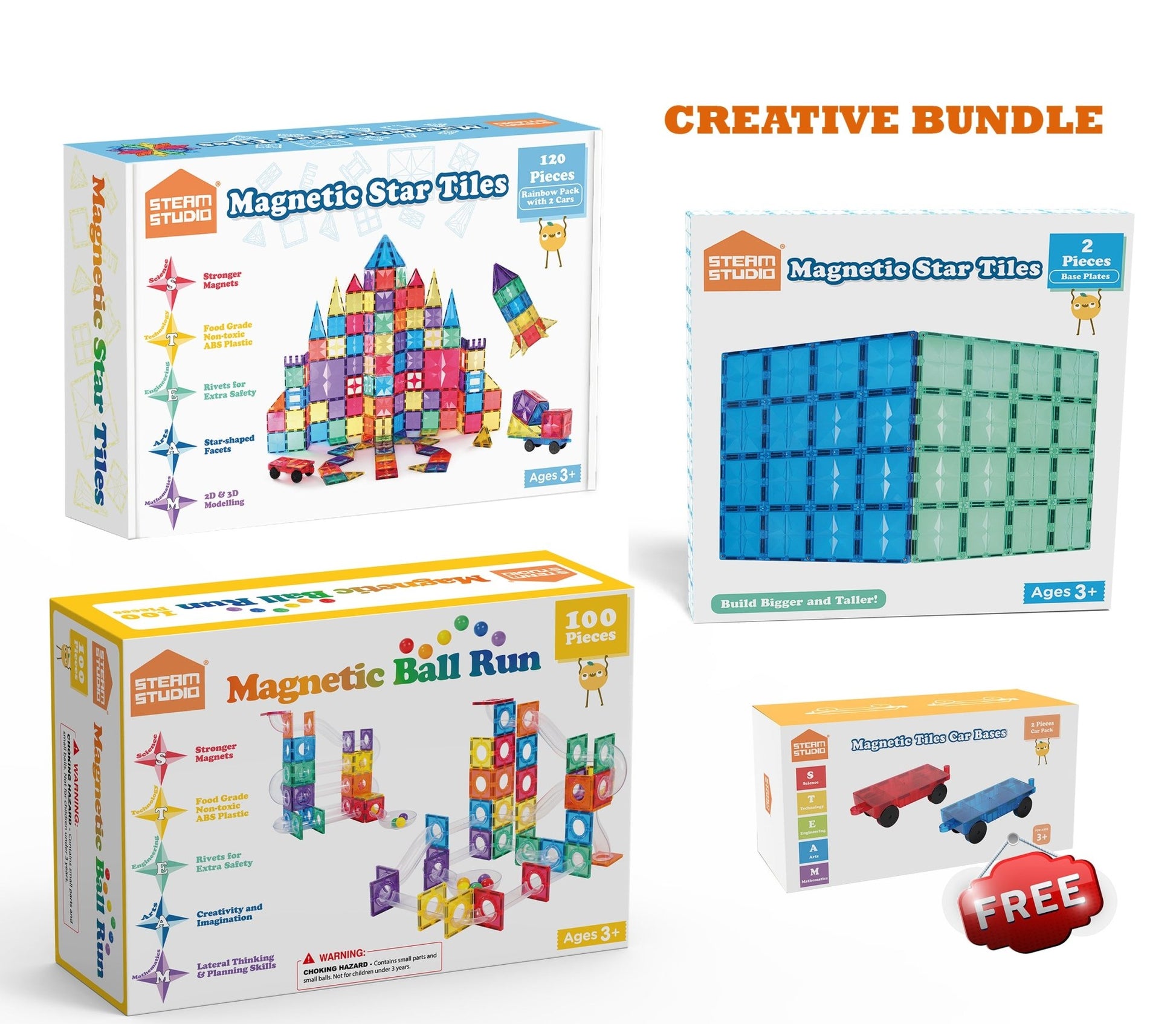 The Creative Bundle (Rainbow tiles, Ball Run and Baseplates - TOTAL 224 PCS) - Steam Studio Toys