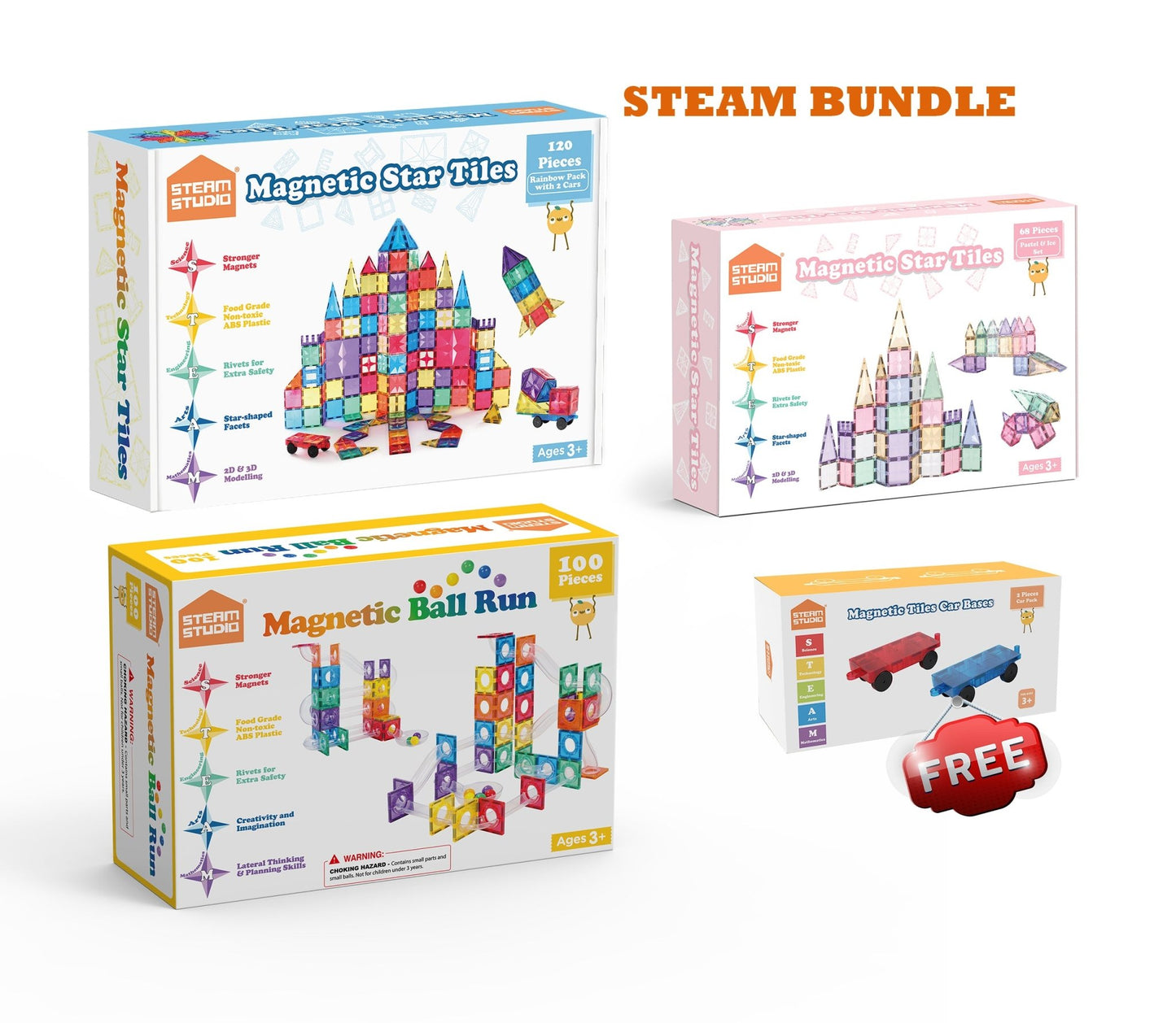 The STEAM Bundle (Rainbow+Pastel tiles and Ball Run - TOTAL 290 PCS) - Steam Studio Toys