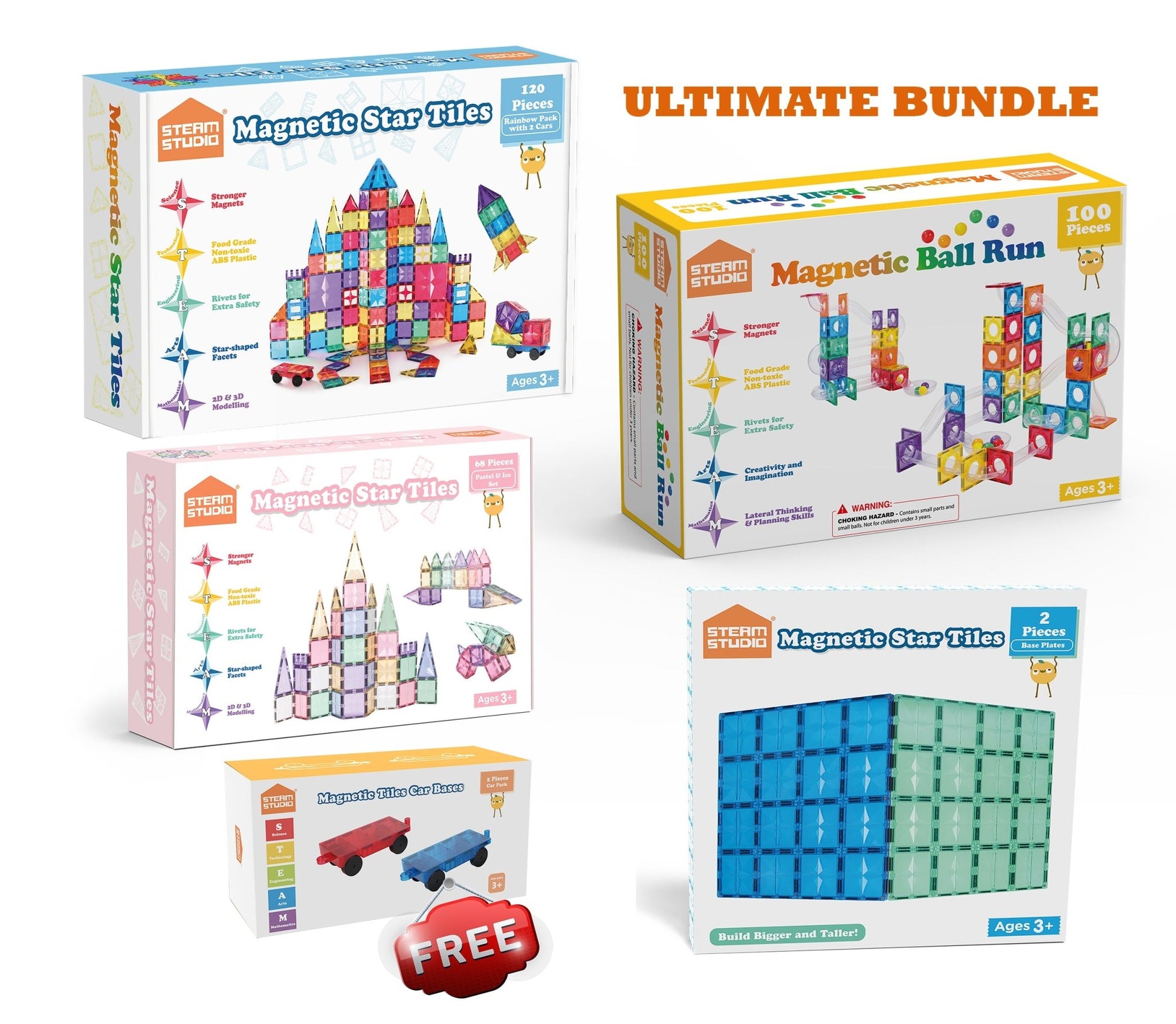 The Ultimate (Rainbow+Pastel tiles, Ball Run and Baseplates - TOTAL 292 PCS) - Steam Studio Toys