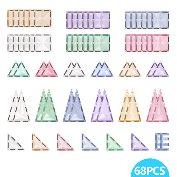 STEAM STUDIO Premium Magnetic Tiles 68pcs set, Pastel and Ice Set Star Facets