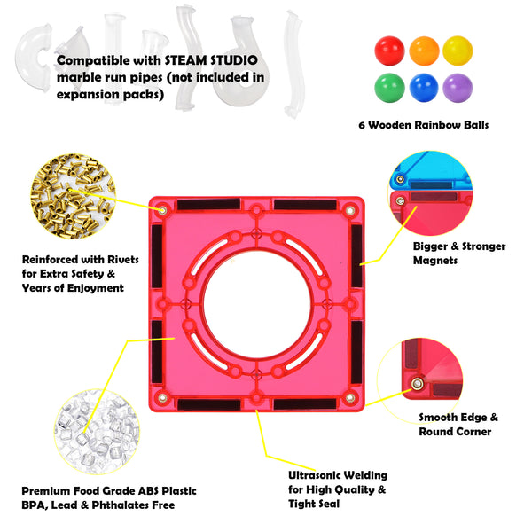 STEAM STUDIO Magnetic Tiles Marble Run 36 pcs Expansion Set - Rainbow colours