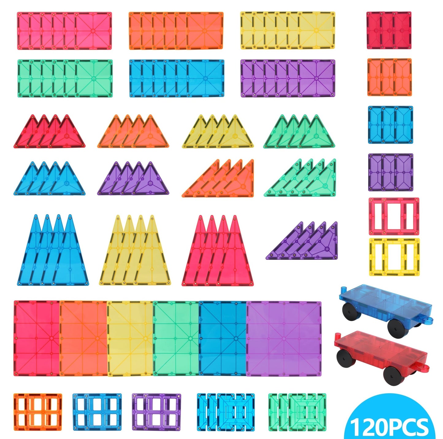 STEAM STUDIO Magnetic Tiles 120pcs set, including 2 cars - Steam Studio Toys