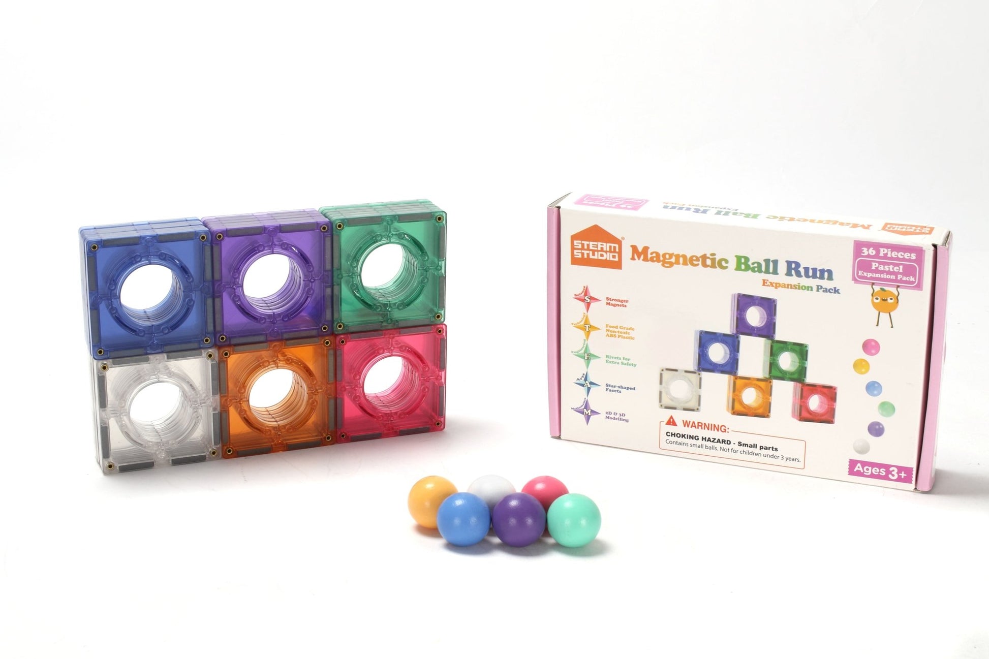 STEAM STUDIO Magnetic Tiles Marble Run 36 pcs Expansion Set - Pastel colours - Steam Studio Toys