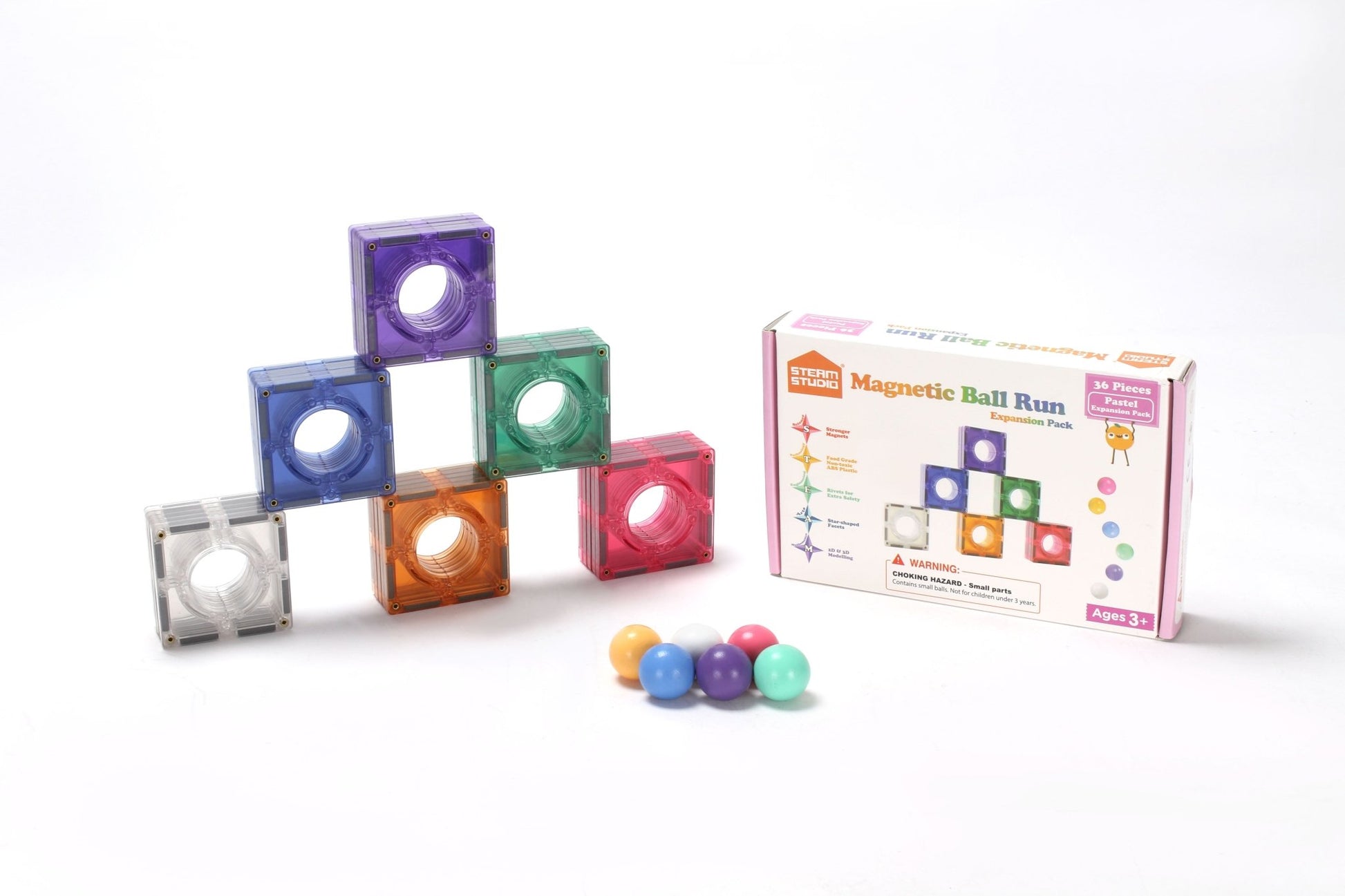 STEAM STUDIO Magnetic Tiles Marble Run 36 pcs Expansion Set - Pastel colours - Steam Studio Toys