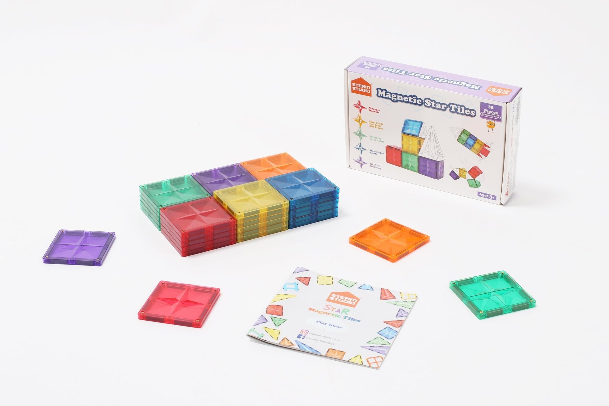 STEAM STUDIO Star Magnetic Tiles 36 Pieces Expansion Pack - Steam Studio Toys